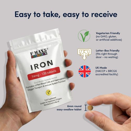 IRON 14mg - 120 vegan tablets, High Strength Energy Pregnancy Anaemic Supplement — image 4