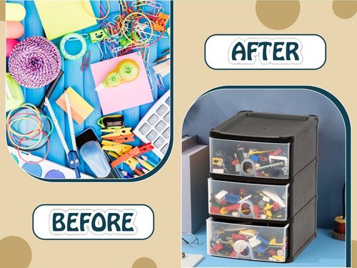 4 x Uni Handy 3 Tier Plastic Drawers Storage Chest Tower Office Home School — image 14