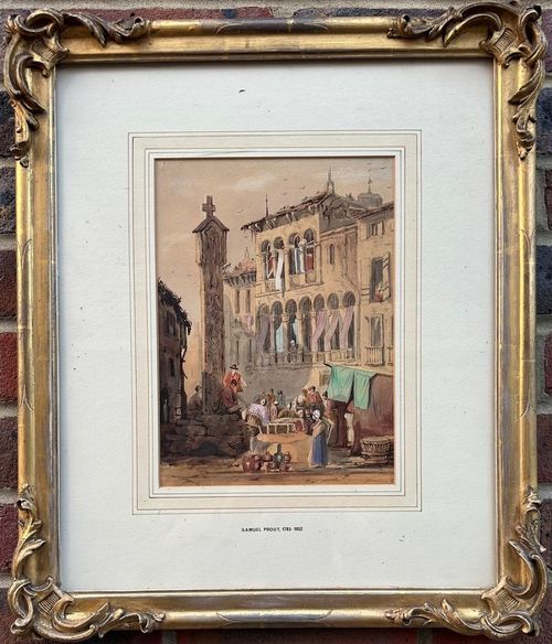 Samuel Prout (British 1783-1852): Market Day, watercolour, framed — image 1