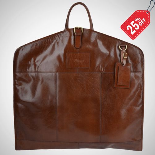 Mens Brown Leather Suit Carrier Garment Bag Travel Foldable Clothes Cover Case. — image 1