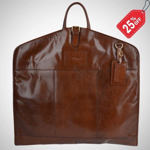 Mens Brown Leather Suit Carrier Garment Bag Travel Foldable Clothes Cover Case.