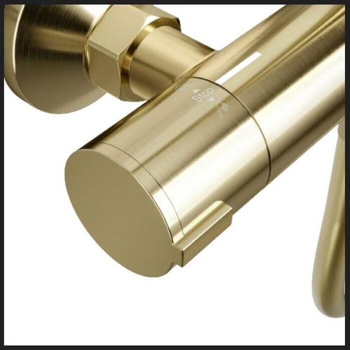 Brushed Brass Round Thermostatic Shower Rigid Riser Mixer Valve — image 4