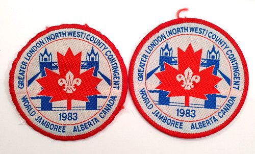 2 x Greater London NW Contingent Badges 1983 World Jamboree Canada Boys Scouts