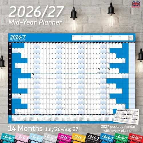 2026/2027 Mid-Year Wall Planner Calendar Wall Chart Home Office Work A2 Calender