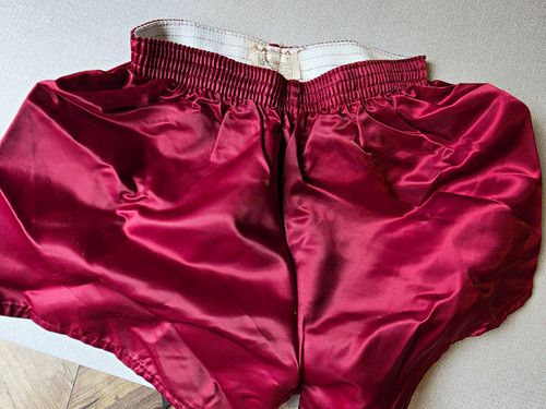 Unisex Adults Red Solid Nylon Bermuda Shorts, Elastic Waist, Size S Regular