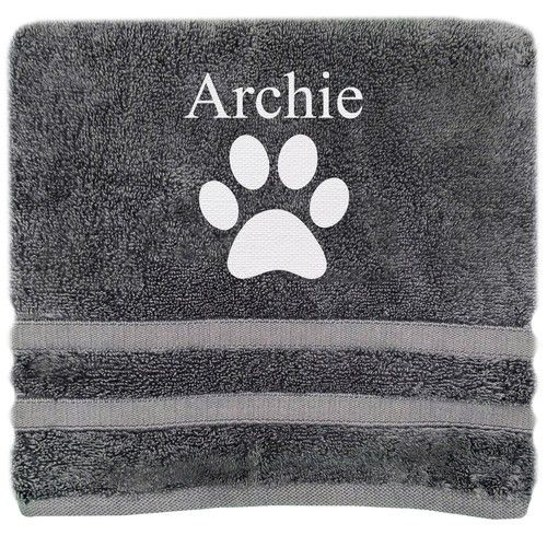 Personalised Pet Dog Towel Bath Towel Name Paw Print Bath Towel Any Name