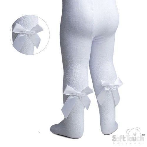 Baby & Girls Tights Jacquard Satin Bow White Pink Red Party Occasion NB - 5 Year