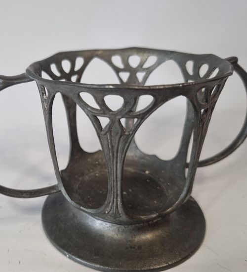 Antique Liberty Tudric Art Nouveau Pewter Glass Cup Holder No Liner — image 5