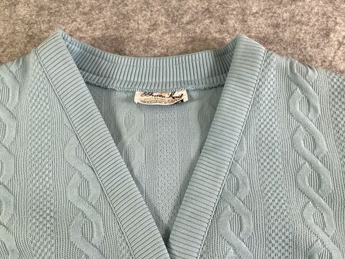 Vintage Butte Knit Cardigan UK 14 Blue Cable Knit 60s 70s Retro Pockets — image 2