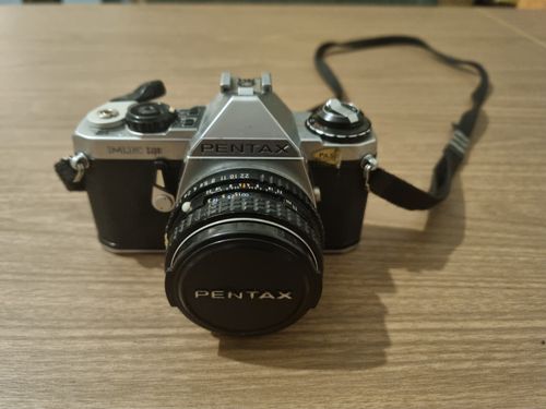 Pentax ME Super 35mm SLR Film Camera - Black & Silver + Well Used Leather Case — image 1