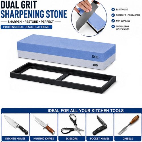 Dual Whetstone Waterstone Knife Sharpening Water Wet Stone Sharpener 400&1000 UK