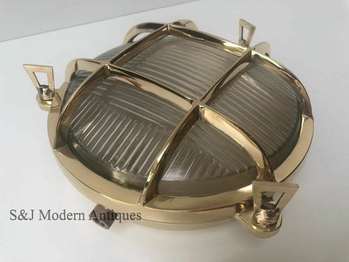 Industrial Bulkhead Light Wall Ceiling Solid Brass Gold Marine Round Nautical  — image 4