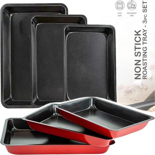 🔥3 PIECE LARGE NON STICK OVEN BAKING ROASTING PAN DISH ROAST TIN TRAYS SET BAKE — image 2