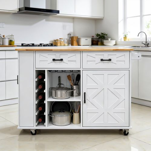 Kitchen Island with Side Storage Rack Mobile Kitchen Trolley Cart w/ Cabinet UK — image 6