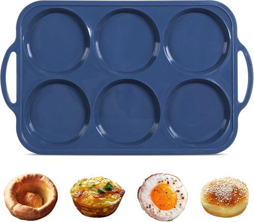 10Cm Giant Silicone Yorkshire Pudding Tray with Metal Handles,6 Cup Non Stick Ju