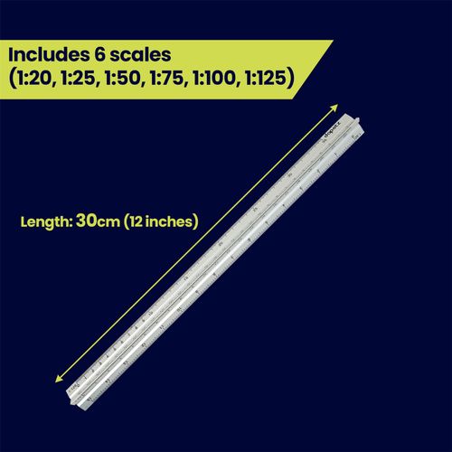 Pro 12" Triangular Aluminum Ruler Tri-Scale 300mm Metal Ruler Architect Engineer — image 7