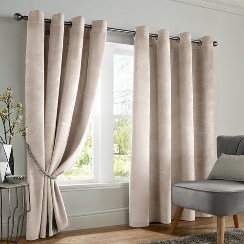 Blackout Curtains Thick Velvet Eyelet Ring Top Ready Made Lined Curtain Pair