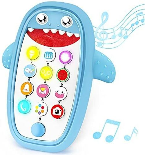 Baby Teething Phone Shark Fun Removable Soft Case Lights Music Pretend Play