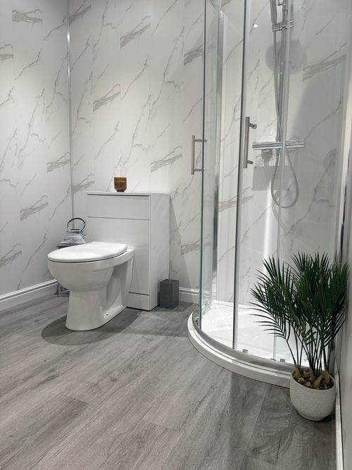 White Marble Matt Bathroom Wall Panels Shower Cladding PVC Kitchen Ceiling — image 1