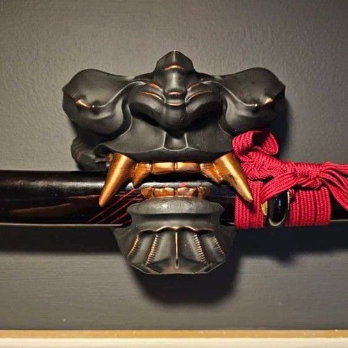 Holder Stand Display Rack Oni Katana Japanese Samurai Sword Black Wall Mask