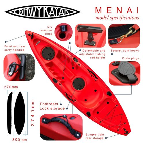 Conwy Kayak Sit On Top Kayak Fishing Sea River Single Deluxe Seat & Paddle Menai — image 3
