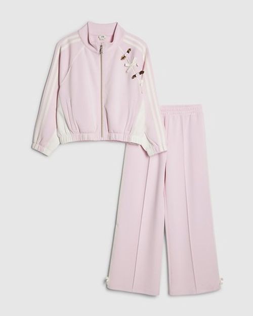 River Island Girls Tracksuit Set Pink Rosette Striped 2 Piece Long Sleeve