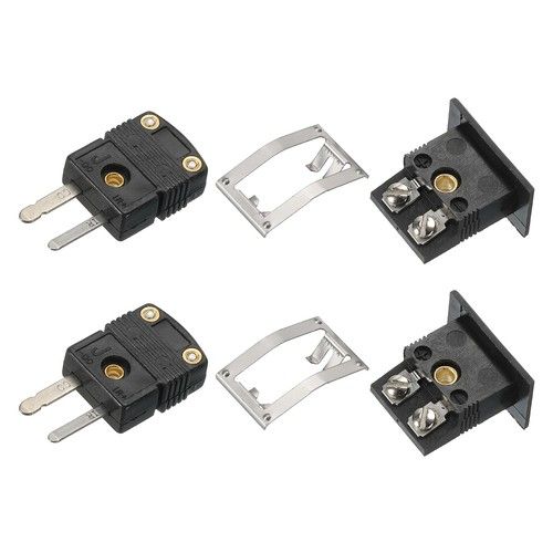 J Type Thermocouple Wire Connectors Male Plug with Panel Mount Mini Socket 2 Set