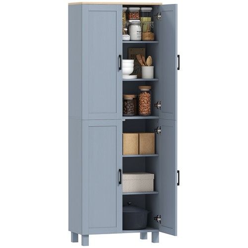 HOMCOM Modern Kitchen Cupboard Storage Cabinet with 6 Shelves, Grey