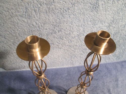 Vintage Style x2 Metal Candlesticks ~ Arts & Crafts design - Silver colour, sp.E — image 5