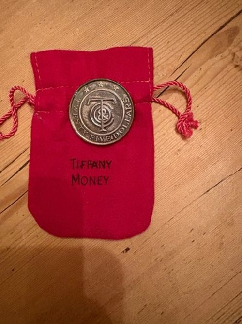 Vintage Tiffany & Co. $25 Sterling Silver "Tiffany Money" Token w/ Red felt bag