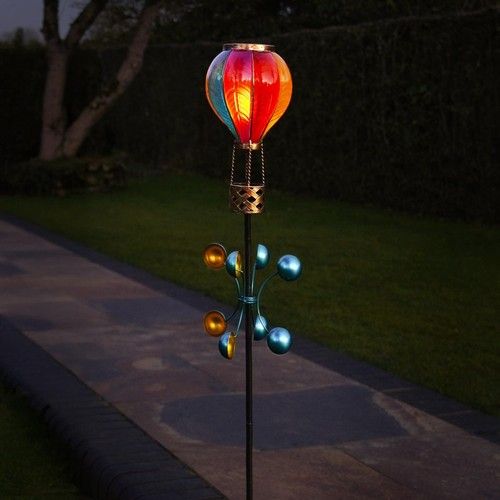 1.15m Solar Flame LED Hot Air Balloon Wind Spinner Outdoor Garden Stake Light
