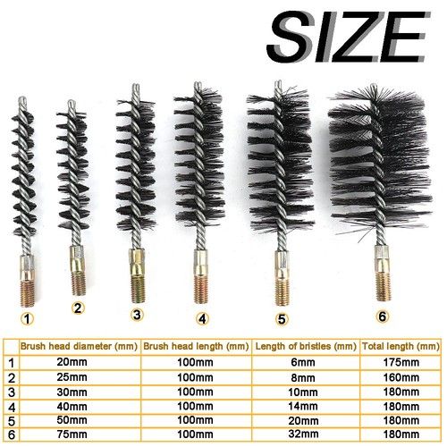 18-75mm Stainless Steel Wire Brush Round Tube Pipe Cleaning Brush 12mm Thread