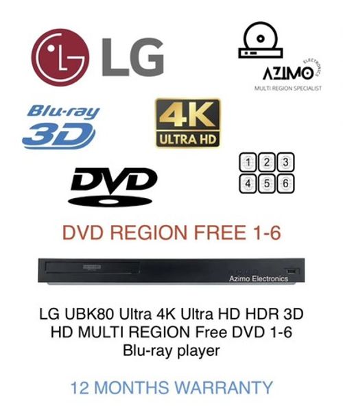 LG UBK80 Ultra 4K Ultra HD HDR 3D HD Multi Region Free DVD 1-6 Blu-ray player