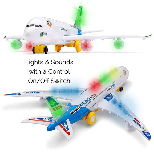 Bump & Go Aeroplane Airbus A380 Electric Airplane Toy With Lights Sounds — image 1