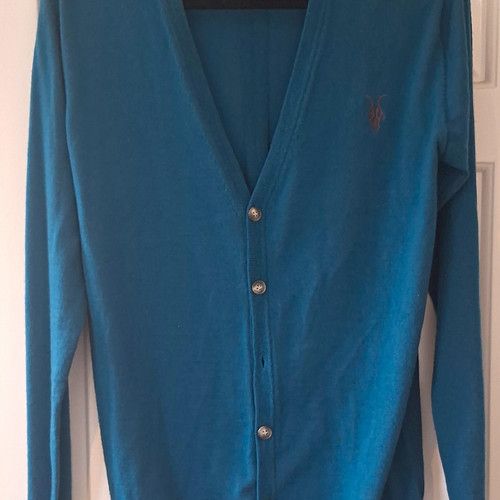 AllSaints Men's Blue Wool V-Neck Button Knit Cardigan, Size M Regular