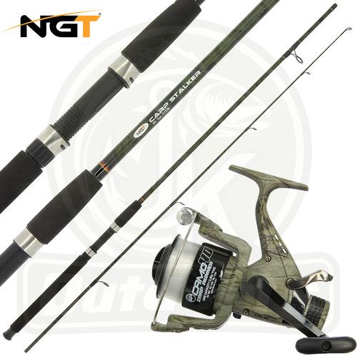 NGT 8ft Carp Stalker Camo Fishing Rod + Camo 40 Carp Runner Reel Combo Tackle