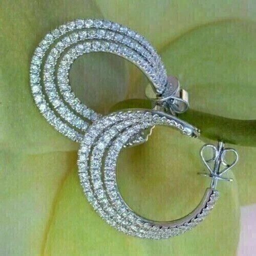 2Ct Round Lab Created Diamond Huggie Hoop Women's Earrings 14K White Gold Plated — image 2