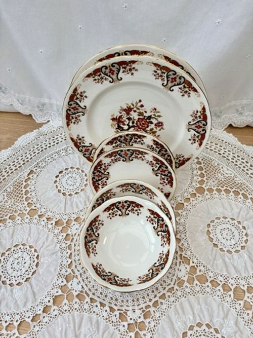 Vintage Set For 2 Colclough Royale 8525 Bone China Dinner Plates Bowls 6 Piece