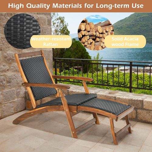 Rattan Sun Lounger Folding Recliner Brown Outdoor Patio Garden Beach Chair — image 8