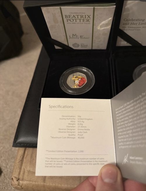 Royal Mint 2017 Beatrix Potter 50p Silver Proof Colour Coin Set 4 Coins — image 3