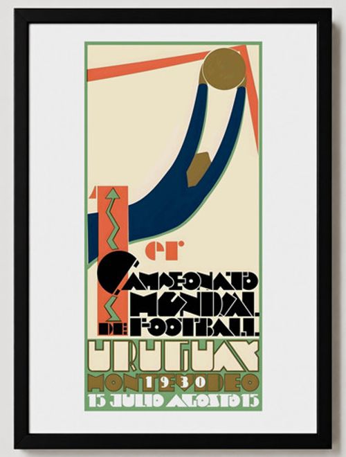 A4 Uruguay 1930 World Cup football poster reprint framed vertical