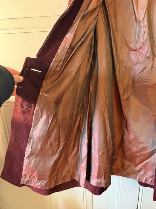 Vintage Burgundy Suede Coat Jacket Longline Retro Zip Button Front Women’s — image 14