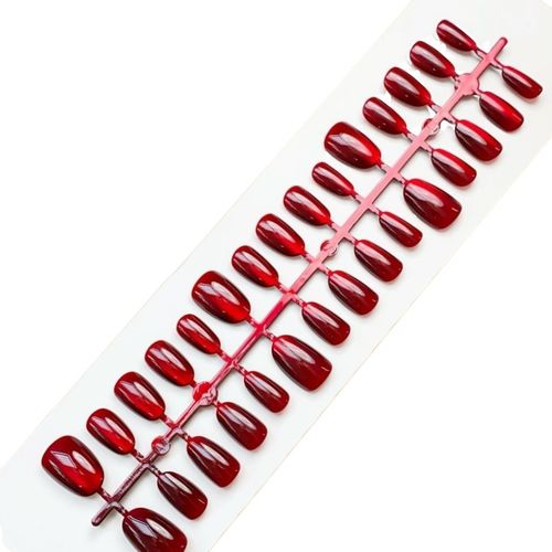 Press on Nails Short Almond Burgundy Wine Red Cat Eye False Nails With Glue Tabs — image 7