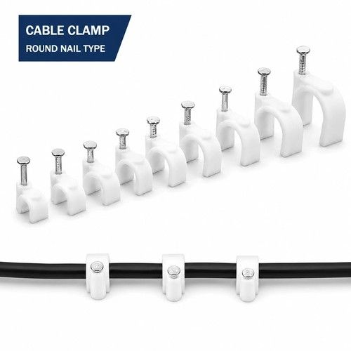 Round Cable Clips White Black 4mm-16mm Nail Wire Clips Electrical TV Cable Tidy