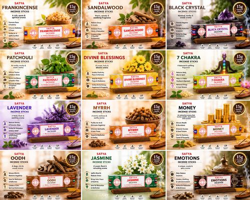 Satya Assorted Incense Sticks Gift Set 12 Collection 180g Jasmine Sandalwood — image 2