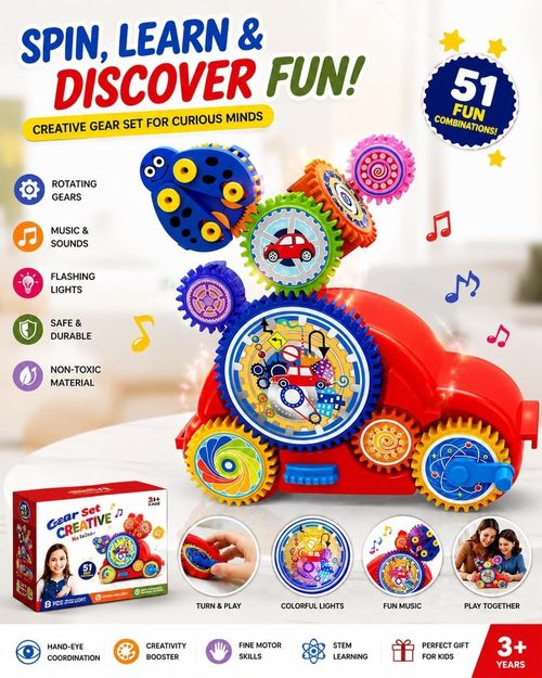 Kids Spinning Gear Car Toy with Rotating Interlocking Gears, Educational STEM Le — image 6