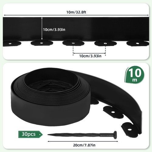 10-100Metre 10CM Flexible Garden Border Grass Lawn Path Edging With Plastic Pegs