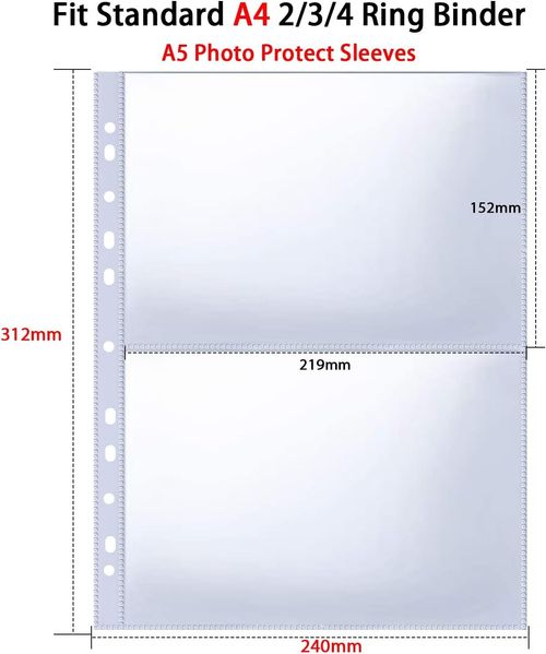 Pack of 30 A4 Photo Sleeves for 2/3/4 Ring Binder, Transparent Postcard Sleeves — image 4