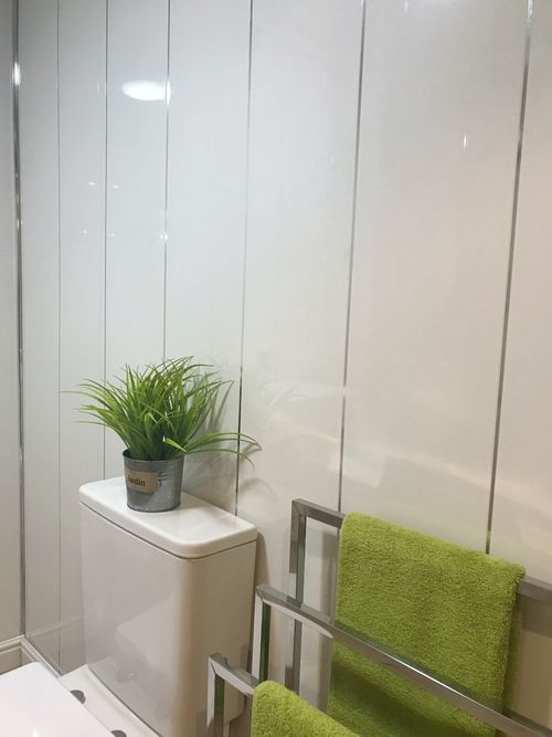 10 Gloss White Chrome Inset Bathroom Ceiling Panels Shower Wall Cladding PVC   — image 12