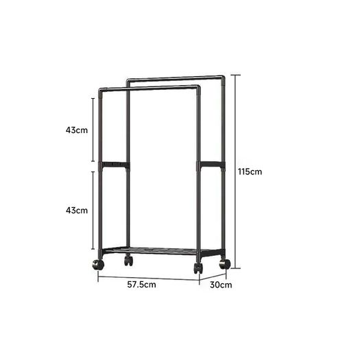 Mobile Iron Double Clothes Rail Hanging Rack Garment Display Stand Open Wardrobe — image 7